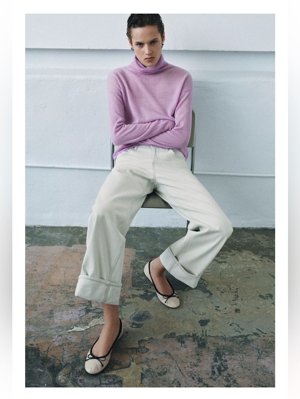 ZARA CONTRAST LEATHER BALLET FLATS